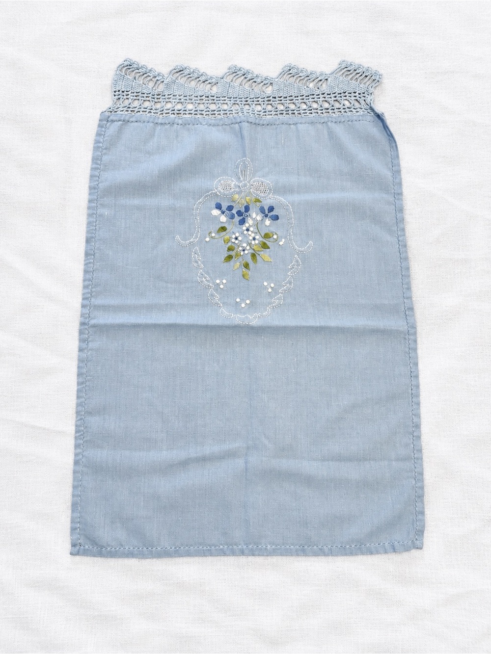 Light Blue Embroidered Crochet-Trim Table Runner